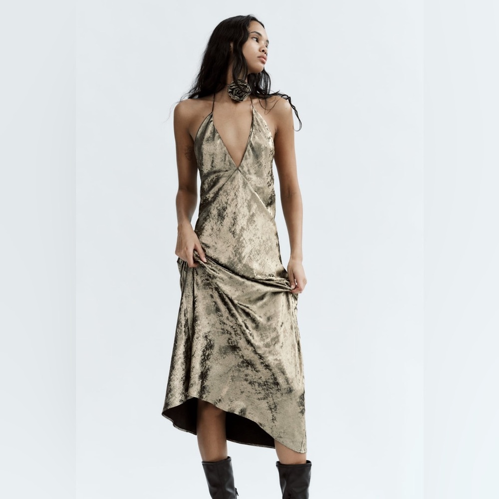Zara Metallic Silver Halter Dress - Picture 7 of 16